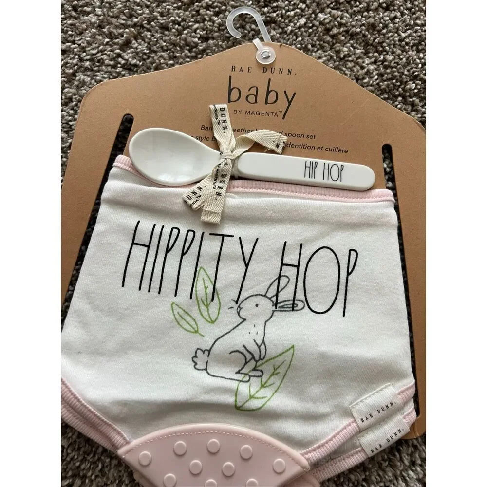Rae Dunn Baby Bandana Bibs And Spoon Set Easter Set NEW